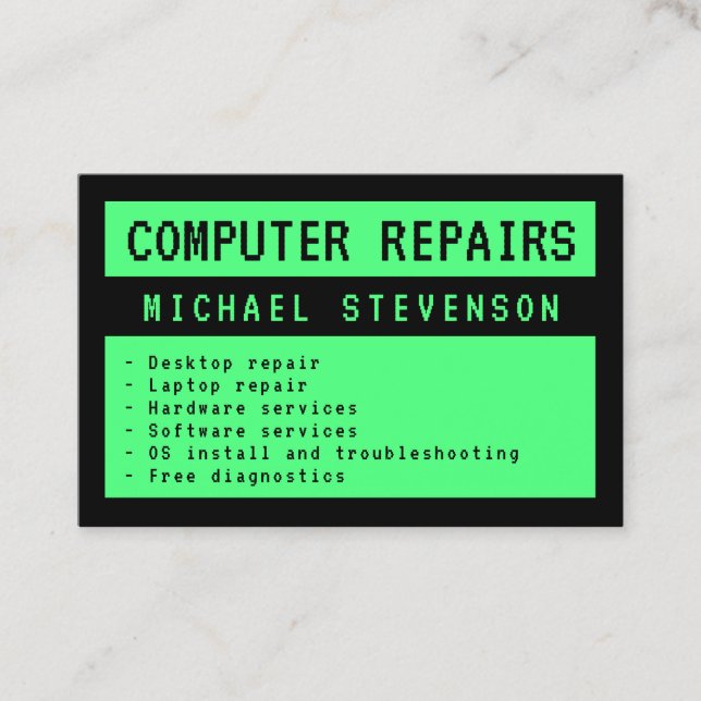 Cartão De Visita Tela antiga do computador verde e preto (Frente)