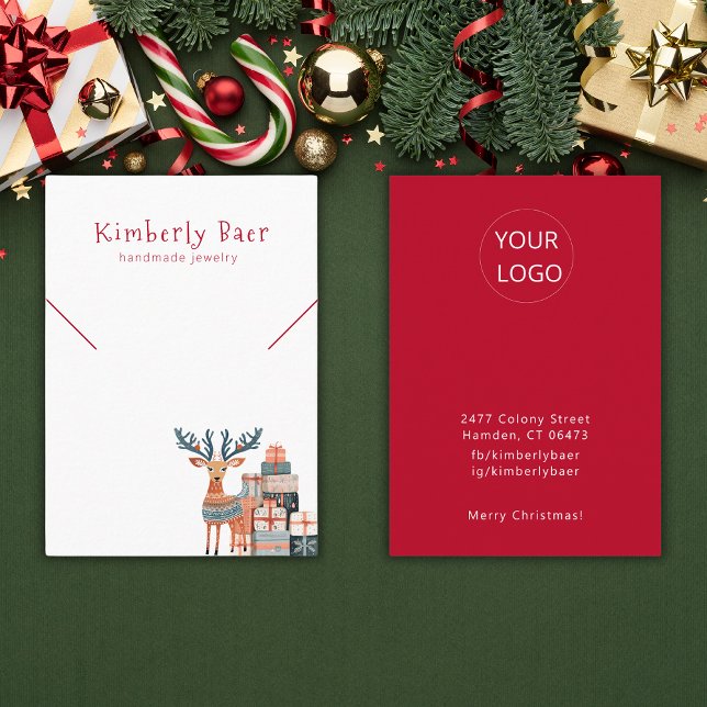 Cartão De Visita Tela branca de colar vermelho branco de Natal boni (Criador carregado)