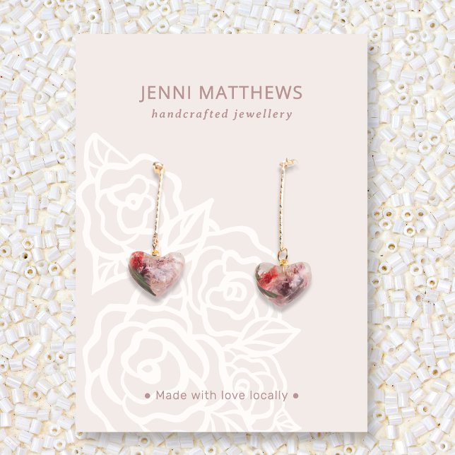 Cartão De Visita Tela Chic Beige Rose Bouquet Floral Earring (Chic Beige Rose Bouquet Floral Earring Display Business Card)