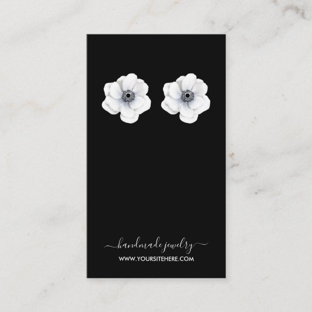 Cartão De Visita Tela Chic Black and White Flower Earring (Frente)