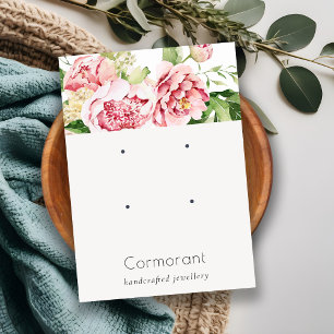 Cartão De Visita Tela cor-de-rosa, Peony Floral 2 Stud Earring