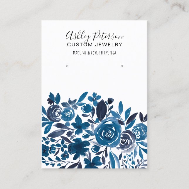 Cartão De Visita Tela de brinco de joias azul-aquática floral (Frente)