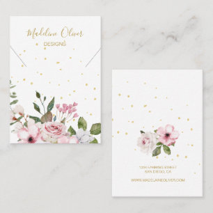 Cartão De Visita Tela de Colar Moderno com Rosa Floral Dourada