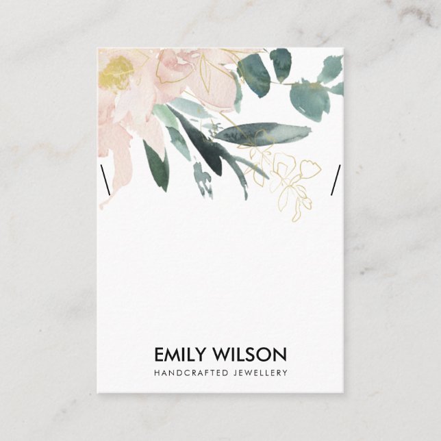 CARTÃO DE VISITA TELA DE NECKLACE DE ÁGUA FLORAL DOURADA E SUAVE (Frente)