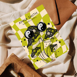 Cartão De Visita Tela de Ritmo Verde do Cogumelo do Groovy Trippy