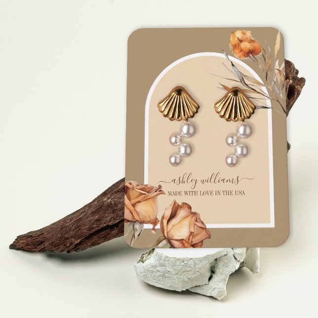 Cartão De Visita Tela de Rosa do Leitura do Script de Arco Retroati (Retro Arch Script Rose Earring Display Business Card)