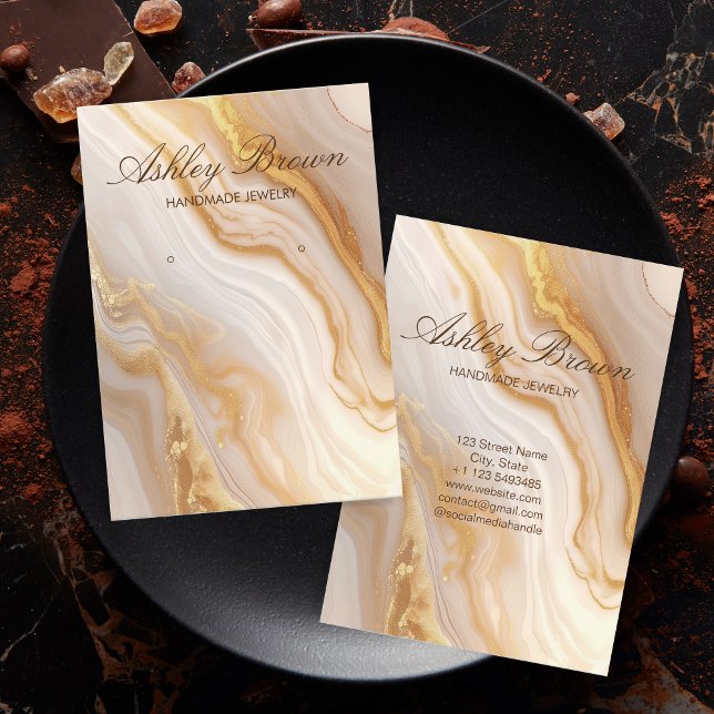 Cartão De Visita Tela Dourada Beige Marble Feita à Mão Ouvindo Arre (gold beige marble)