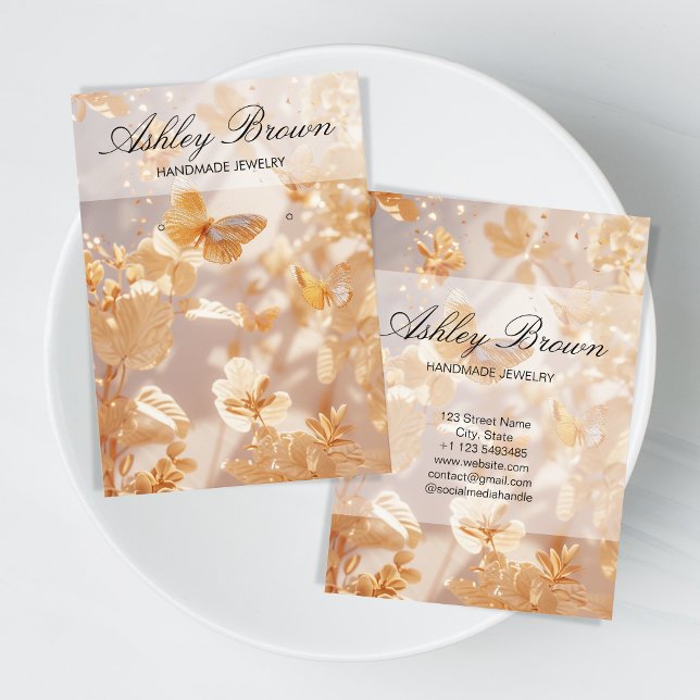Cartão De Visita Tela Dourada de borboleta feita à mão com ourivesa (gold butterfly)