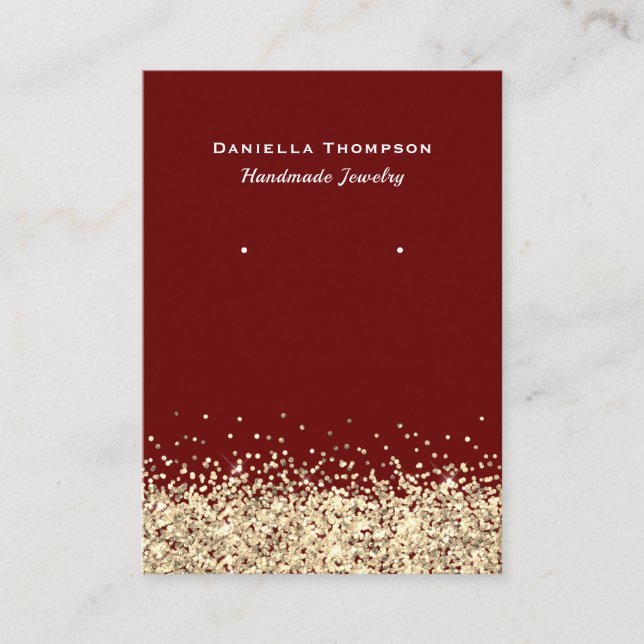 Cartão De Visita Tela Dourada de brilho vermelho escuro com brilho  (Frente)