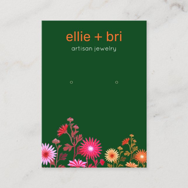 Cartão De Visita Tela verde Floral Boho Earrando Jewelry (Frente)