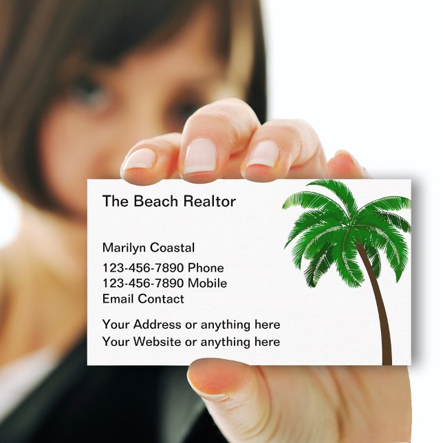 Cartão De Visita Tema da Árvore Palm do Beach Realtor (Criador carregado)