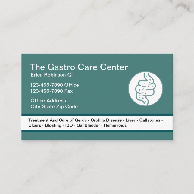 Cartão De Visita Tema Intestinal de Gastroenterologista (Frente)
