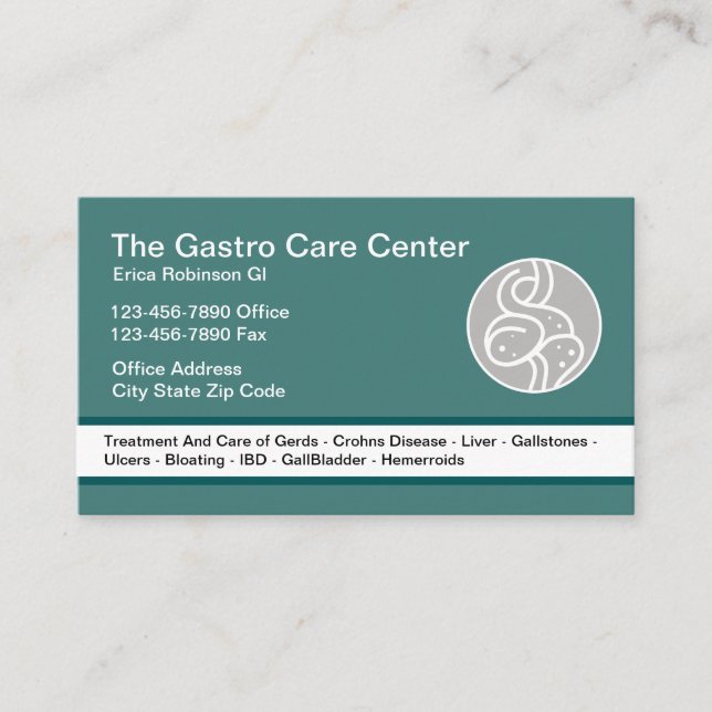 Cartão De Visita Tema Intestinal de Gastroenterologista (Frente)