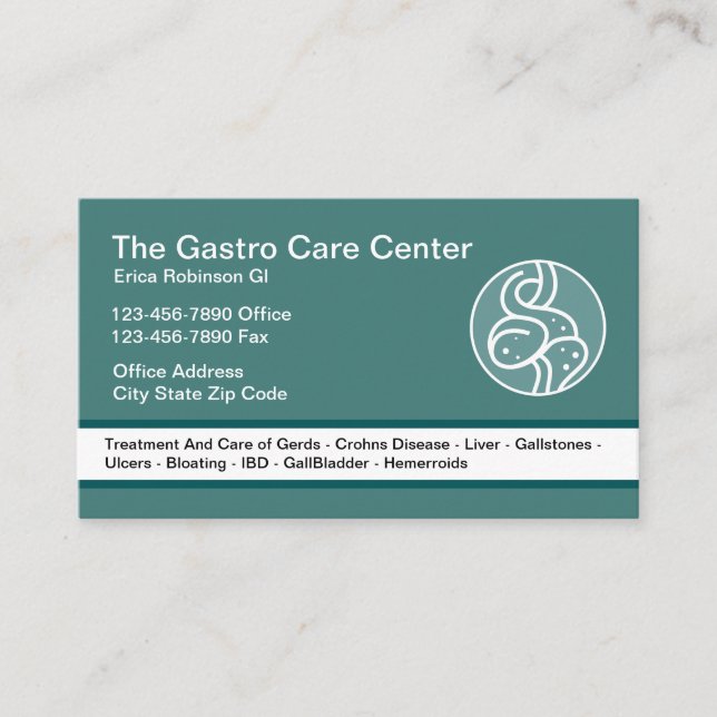 Cartão De Visita Tema Intestinal de Gastroenterologista (Frente)