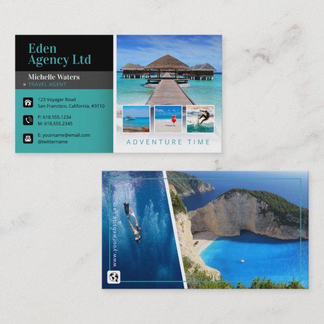 Cartão De Visita Tempo de Aventura | Turismo | Agente Viagem (Frente/Verso)