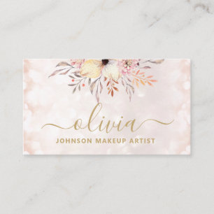 Cartão De Visita Tendência Blush Dourada Glam Makeup Artista Rosa