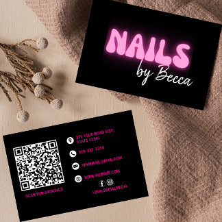 Cartão De Visita Tendência de código QR Neon Neon Rosa-Rosa Nail Te