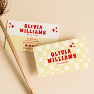 Cartão De Visita Tendência Funky Verificada com Groovy Amarelo Retr