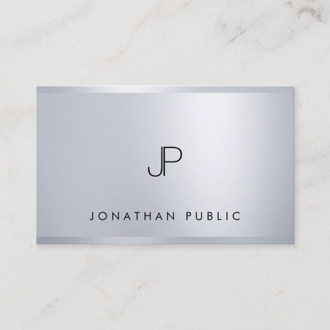 Cartão De Visita Tendência Moderna de Modelo de Silver Elegante Mon (Frente)