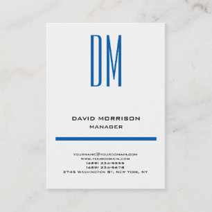 Cartão De Visita Tendência moderna monograma azul-branco simples