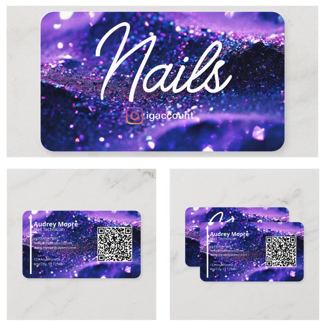 Cartão De Visita Tendência Purple Professional Card QR Code Nail Te (Trendy Purple Professional Card QR Code Nail Tech
)