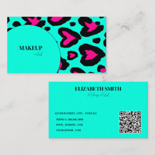 Cartão De Visita Tendência turquesa rosa-quente Makeup Artista QR C