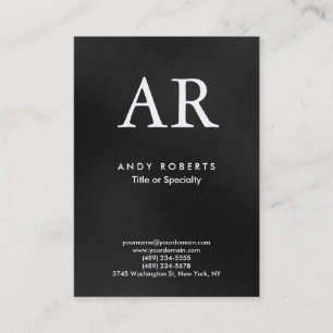 Cartão De Visita Tendy Modern Monograma Cinza Escura Preta