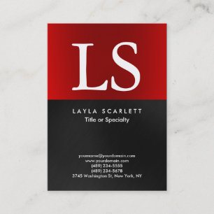 Cartão De Visita Tendy Modern Monograma Cinza Escura Vermelha