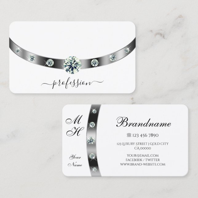 Cartão De Visita Tendy White e Silver com Ouros Monogramados (Frente/Verso)