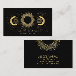 Cartão De Visita Terapeuta Celestial de Massagem Preto Dourado
