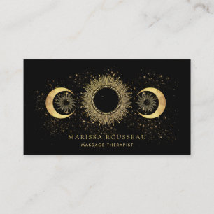 Cartão De Visita Terapeuta Celestial de Massagem Preto Dourado