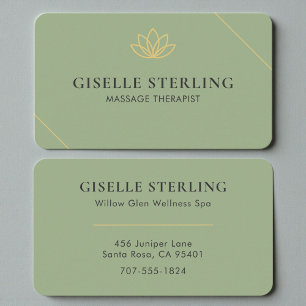 Cartão De Visita Terapeuta de Massagem & Bem-Estar em Verde Sálvia