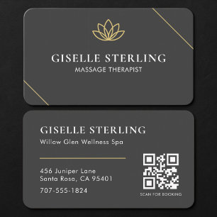 Cartão De Visita Terapeuta de Massagem Código QR Black Gold