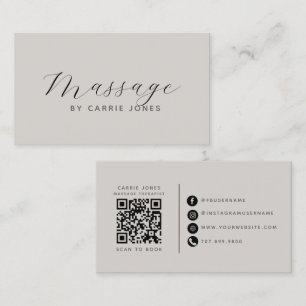 Cartão De Visita Terapeuta de Massagem Código QR Neutro