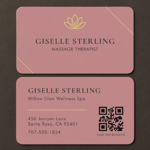 Cartão De Visita Terapeuta de Massagem Código QR Rosa
