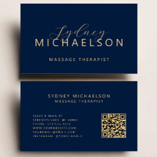 Cartão De Visita Terapeuta de Massagem Elegante Código QR Azul Nava
