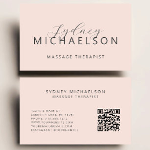 Cartão De Visita Terapeuta de Massagem Elegante Código QR Rosa Bege