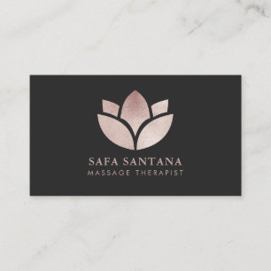 Cartão De Visita Terapeuta de Massagem Flor de Lótus Brilho Dourado