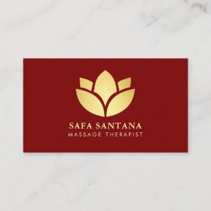 Cartão De Visita Terapeuta de Massagem Flor de Lótus Dourada Borgon