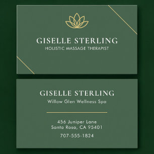 Cartão De Visita Terapeuta de Massagem Holística Verde Dourado