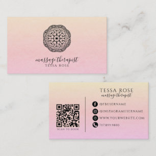 Cartão De Visita Terapeuta de Massagem Mandala Código QR Gradiente 