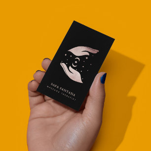 Cartão De Visita Terapeuta de Massagem Mãos de Cura Brilho Dourado 