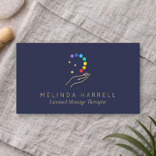 Cartão De Visita Terapeuta de Massagem Mãos de Cura Modernas Azul E