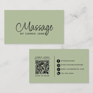 Cartão De Visita Terapeuta de Massagem Minimalista Verde Salvia