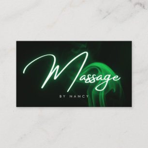 Cartão De Visita Terapeuta de Massagem Neon Verde Escrita à Mão