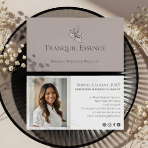 Cartão De Visita Terapeuta de Massagem Registrada Minimal Leaf Foto