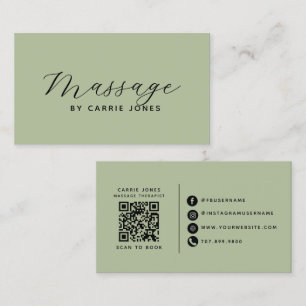 Cartão De Visita Terapeuta de Massagem Simples Sage Verde