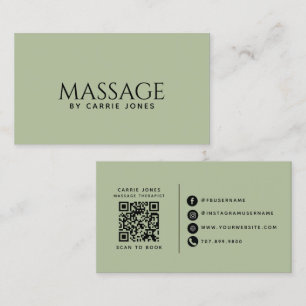 Cartão De Visita Terapeuta de Massagem Simples Verde Sage