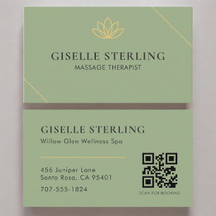 Cartão de Visita Terapeuta de Massagem Verde Sage