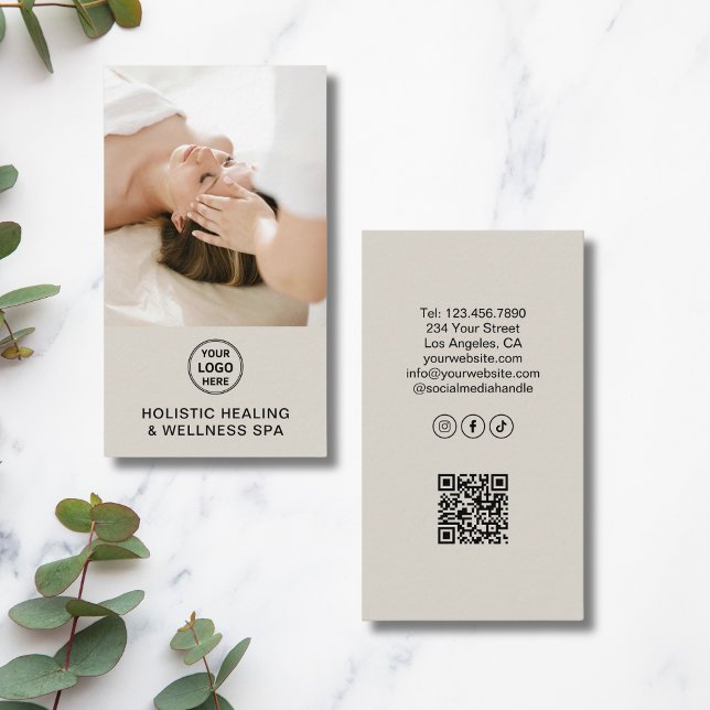 Cartão De Visita Terapeuta de Saúde Holística Código QR Profissiona (Holistic Health Therapist Professional QR Code Business Card)
